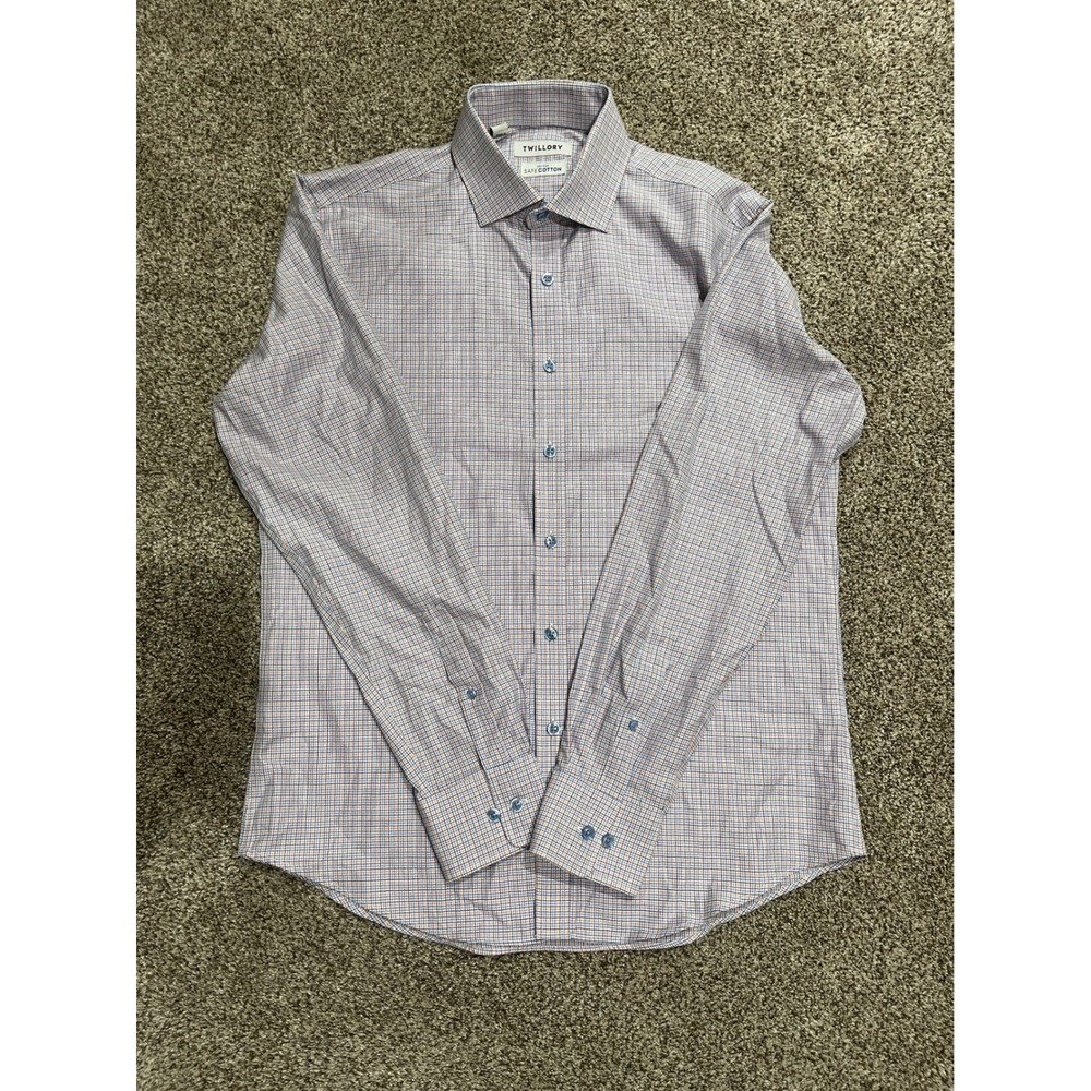 Twillory Mens Tailored Fit Non Iron Safe Cotton Dress Shirt 16 34/35 Micro Check